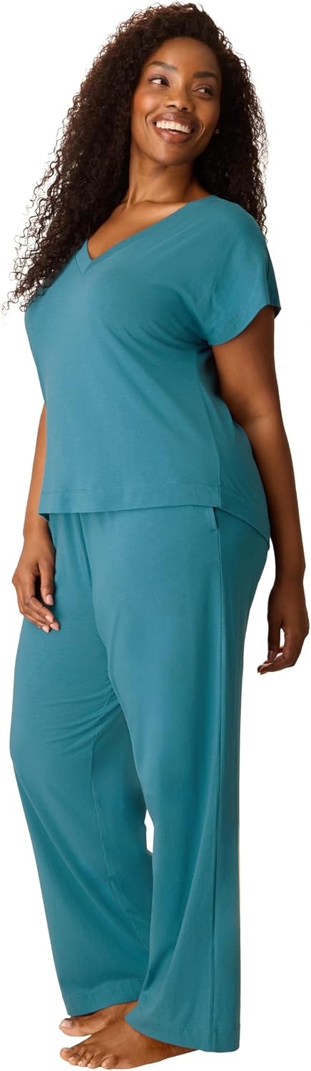 image:imagePLAYTEX Womens Pajamas Set for Women Cottonstretch Sleep Tee amp Pants Set Moisturewicking Loungewear Pockets 29Nifty Turquoise