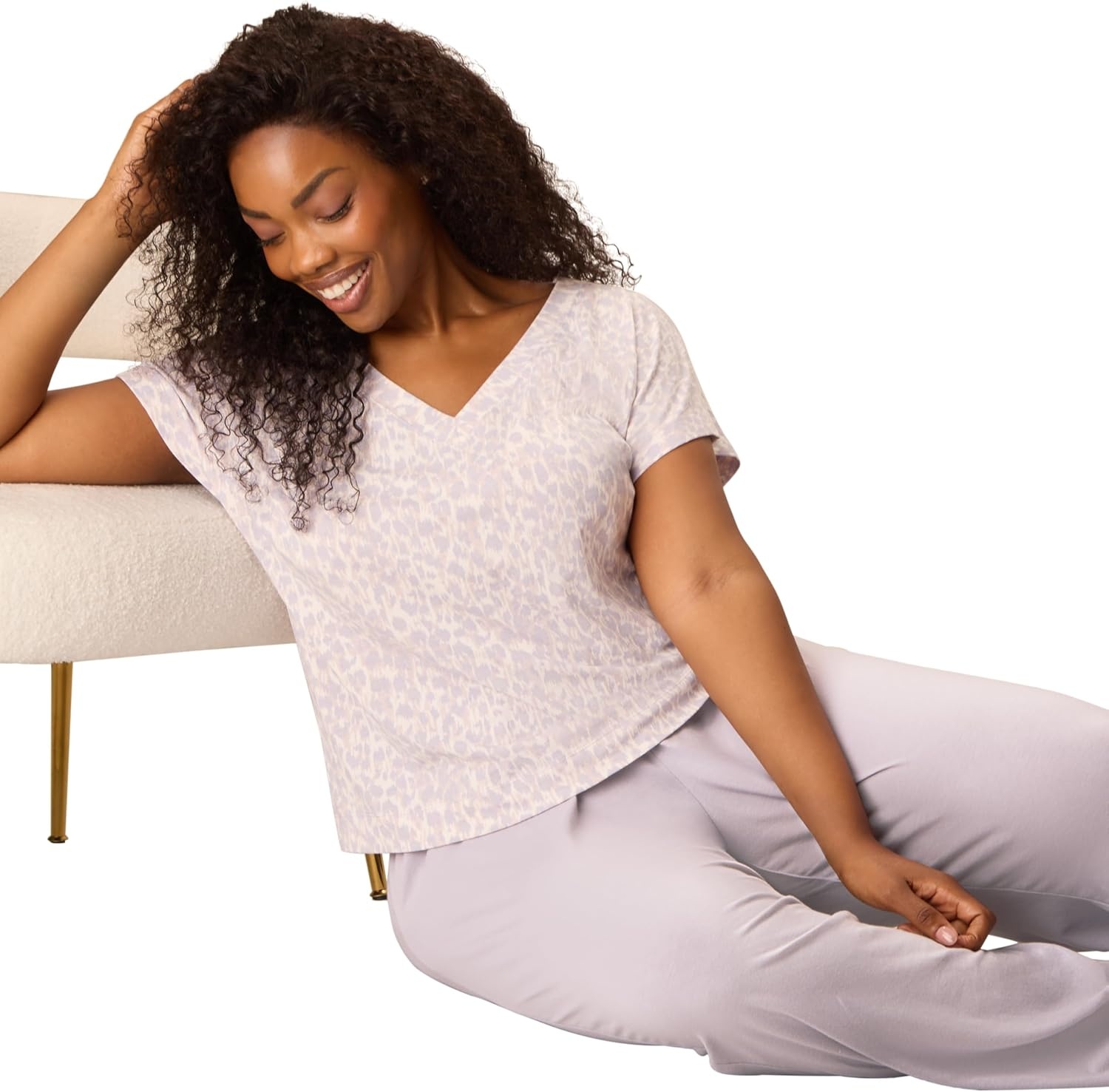 image:imagePLAYTEX Womens Pajamas Set for Women Cottonstretch Sleep Tee amp Pants Set Moisturewicking Loungewear Pockets 29Soft Whisper Violet