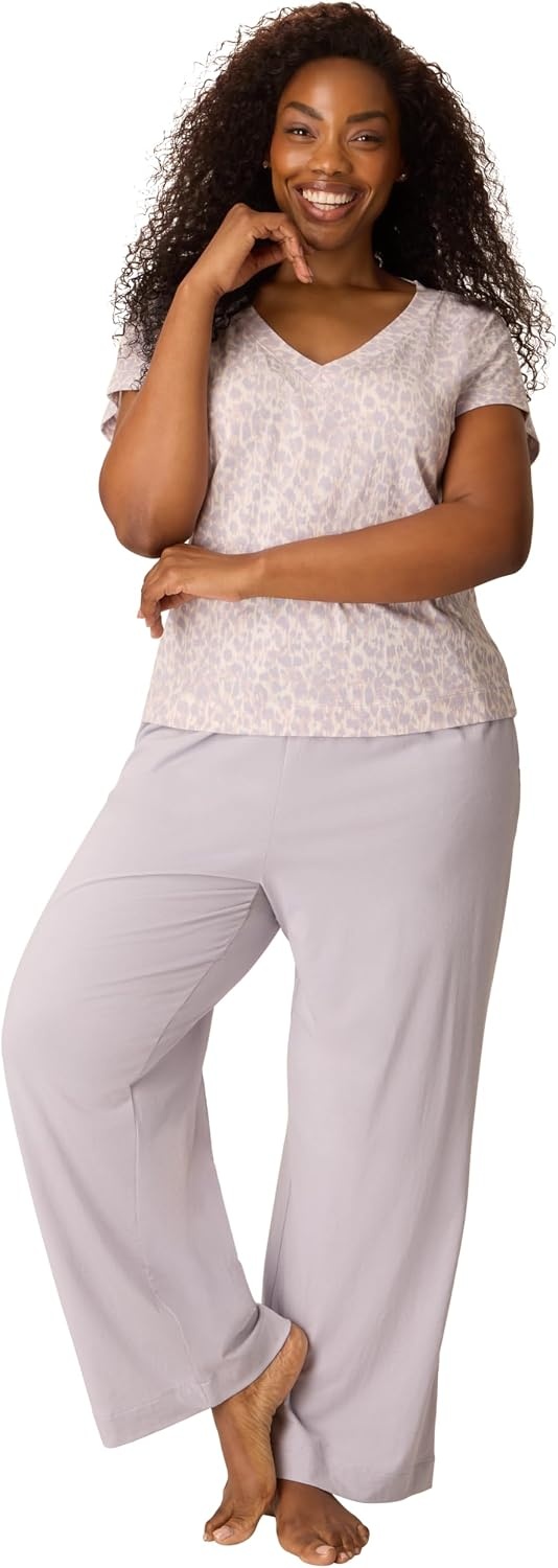 image:imagePLAYTEX Womens Pajamas Set for Women Cottonstretch Sleep Tee amp Pants Set Moisturewicking Loungewear Pockets 29Soft Whisper Violet
