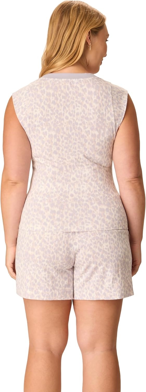 image:imagePLAYTEX Womens Pajamas Set for Women Cottonstretch Tank amp Shorts With Pockets Moisturewicking Loungewear 5Soft Whisper Violet Cheetah