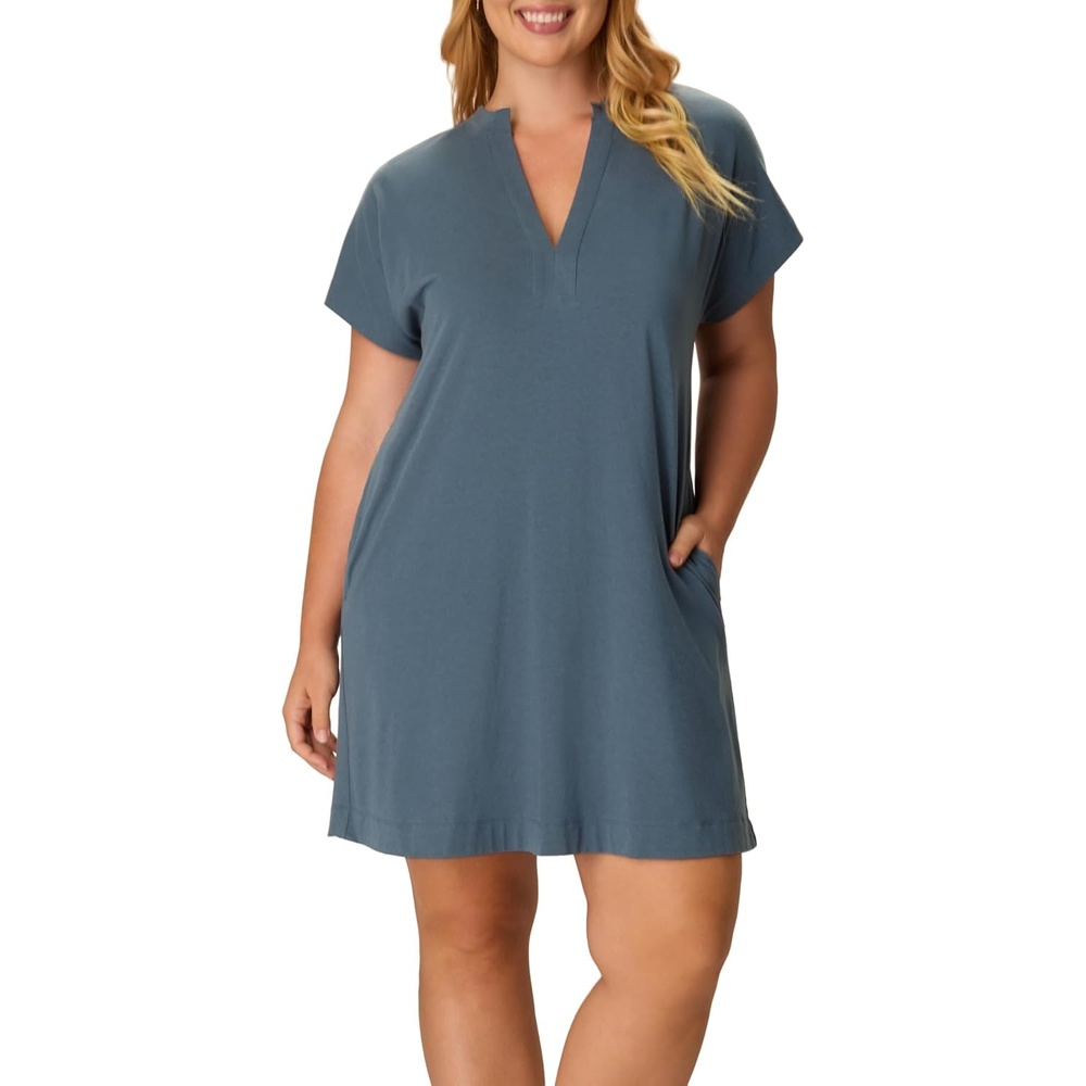 image:imagePLAYTEX Womens Cottonstretch Nightgown Cottonstretch Sleep Shirt for Women Moisturewicking LoungewearFairly Light Navy Dot