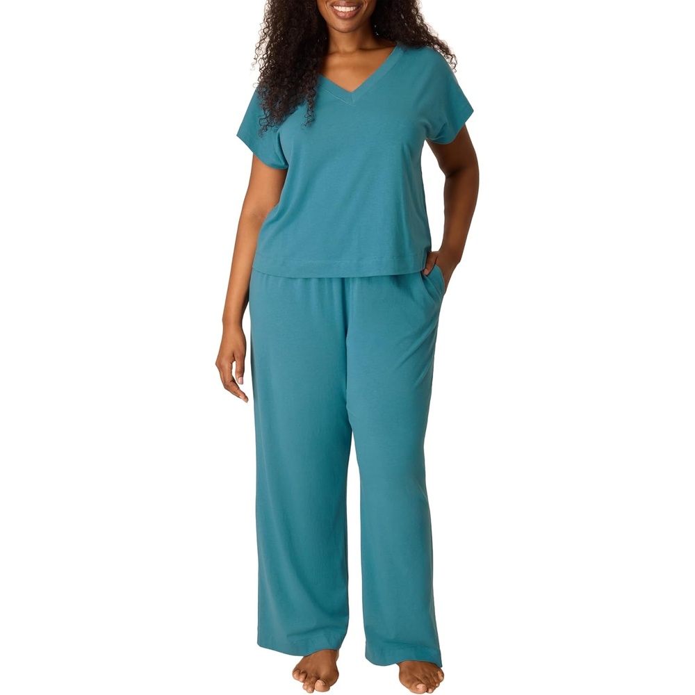 image:imagePLAYTEX Womens Pajamas Set for Women Cottonstretch Sleep Tee amp Pants Set Moisturewicking Loungewear Pockets 29Nifty Turquoise