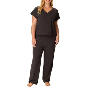 PLAYTEX Women’s Pajamas Set for Women – Cotton-stretch Sleep Tee & Pants Set – Moisture-wicking Loungewear, Pockets, 29″(Dressed in Black)