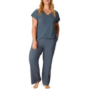 PLAYTEX Women’s Pajamas Set for Women – Cotton-stretch Sleep Tee & Pants Set – Moisture-wicking Loungewear, Pockets, 29″(Fairly Light Navy Dot)