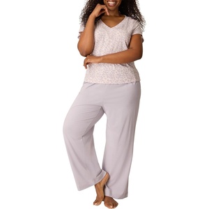 PLAYTEX Women’s Pajamas Set for Women – Cotton-stretch Sleep Tee & Pants Set – Moisture-wicking Loungewear, Pockets, 29″(Soft Whisper Violet)